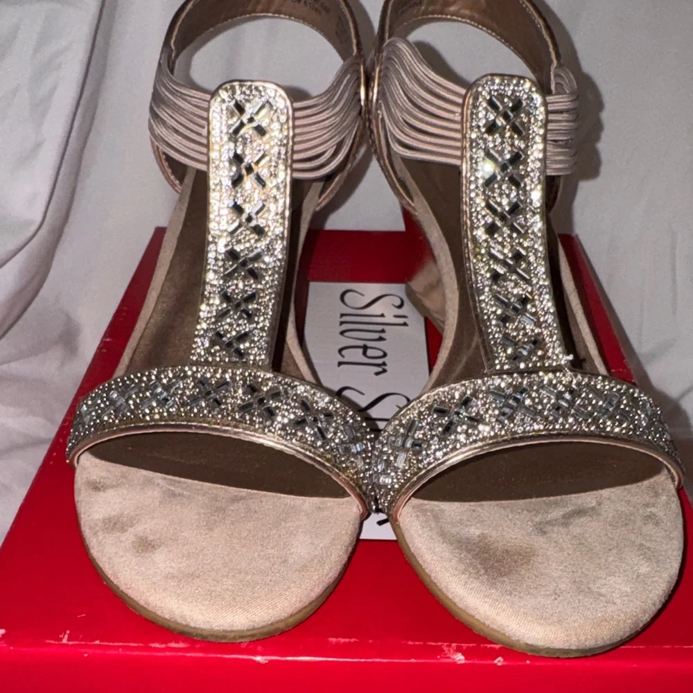 Silver‎ Slippers Gold Sandals Sz 5.5 - Picture 5 of 5